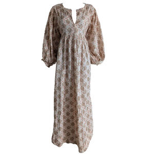 Becasa Maxi Dress Womens XL Block Print Cottagecore Praire Boho Relaxed Coastal